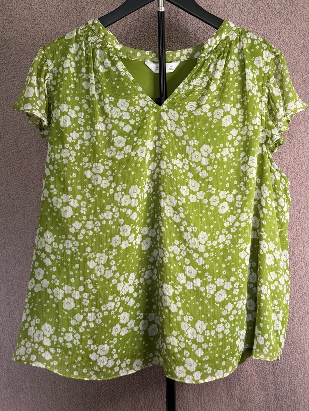 LC Lauren Conrad Green Floral Flutter Sleeve Blouse Top XXL